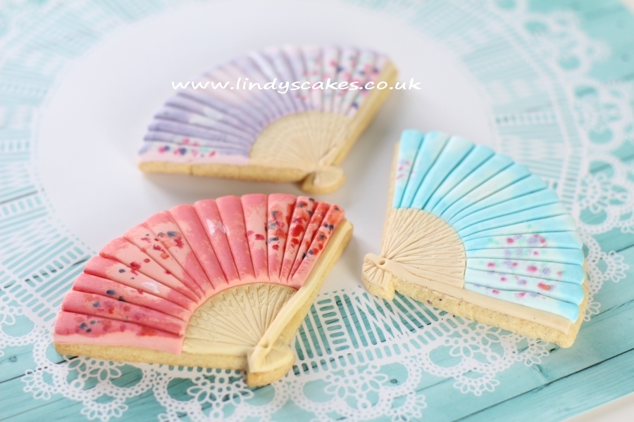 Decorated fan biscuits - baked using Lindy Smith's quality stainless steel fan cookie cutter