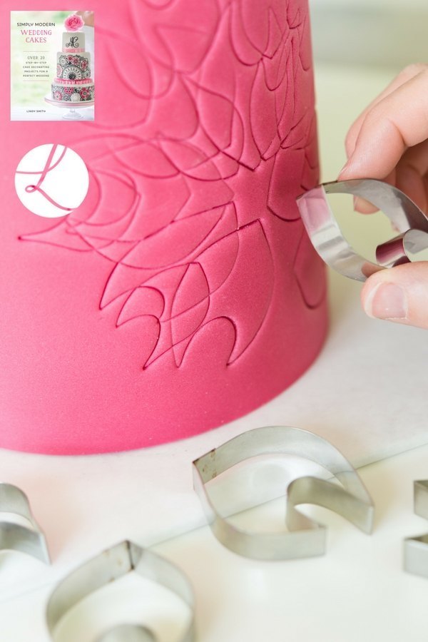 Designer petal cutters used to emboss - Glitz and glamour wedding cake from Lindy Smith's 'Simply Modern Wedding Cakes' book