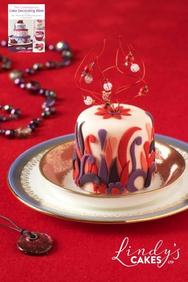 Flame shaped cutters used on this 'Abstract Reasons' mini cake from Lindy Smith's 'Contemporary cake decorating bible' book