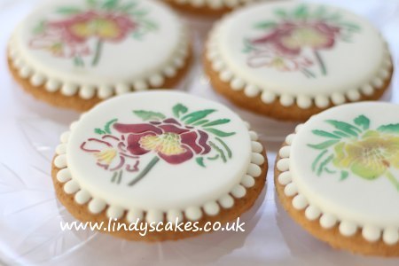 Hellebore flowers on cookies