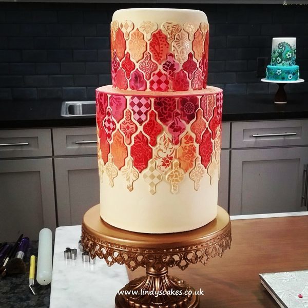 Speing garden stencil set used to help decorate this gorgeous tiled cake by Lindy Smith