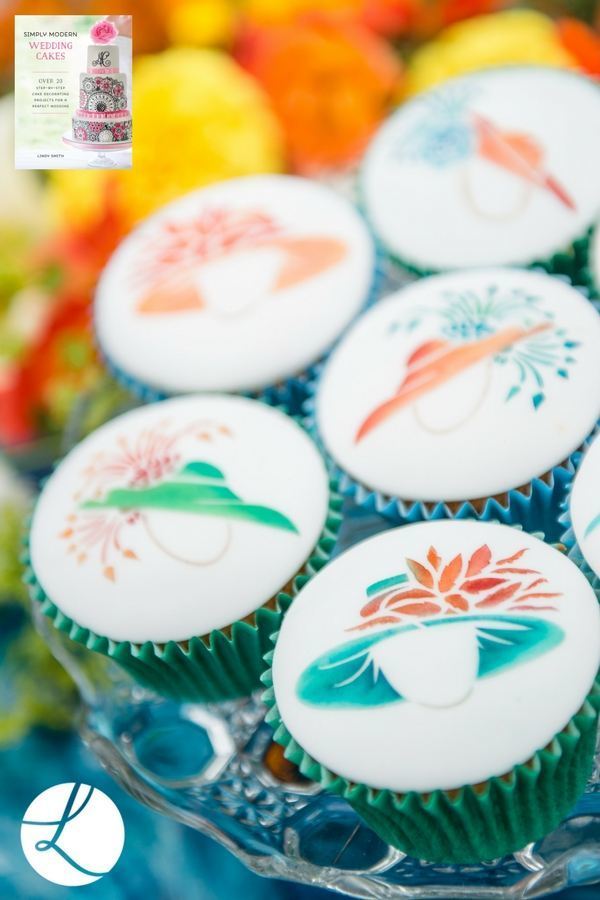 colourful wedding hat stencils as featured in Lindy Smith's 'Simply Modern Wedding Cakes' book