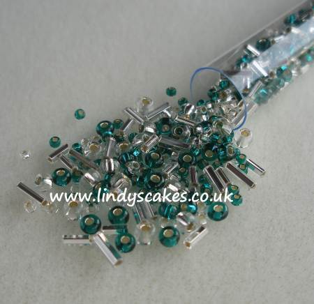 Green and Silver Mixed Bead Candy Tube SKU17680131111