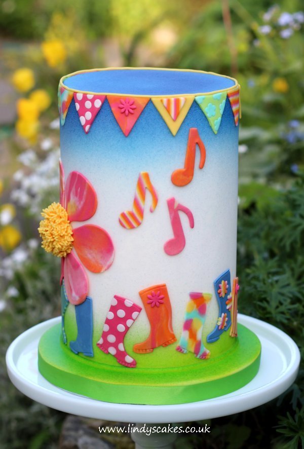festival cake using Lindy's wellie boot cutter for a border design