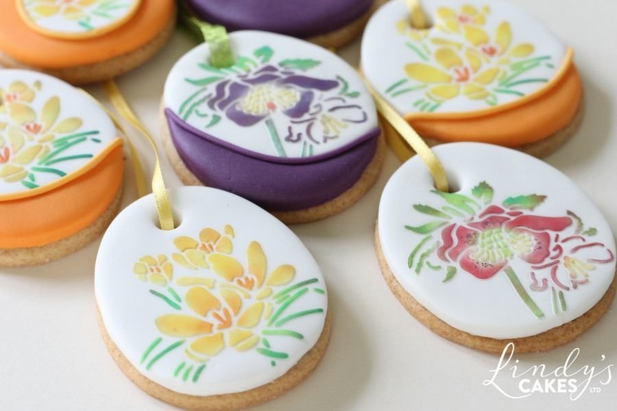 Easter egg hanging cookies created using Lindy's Easter egg cutter set