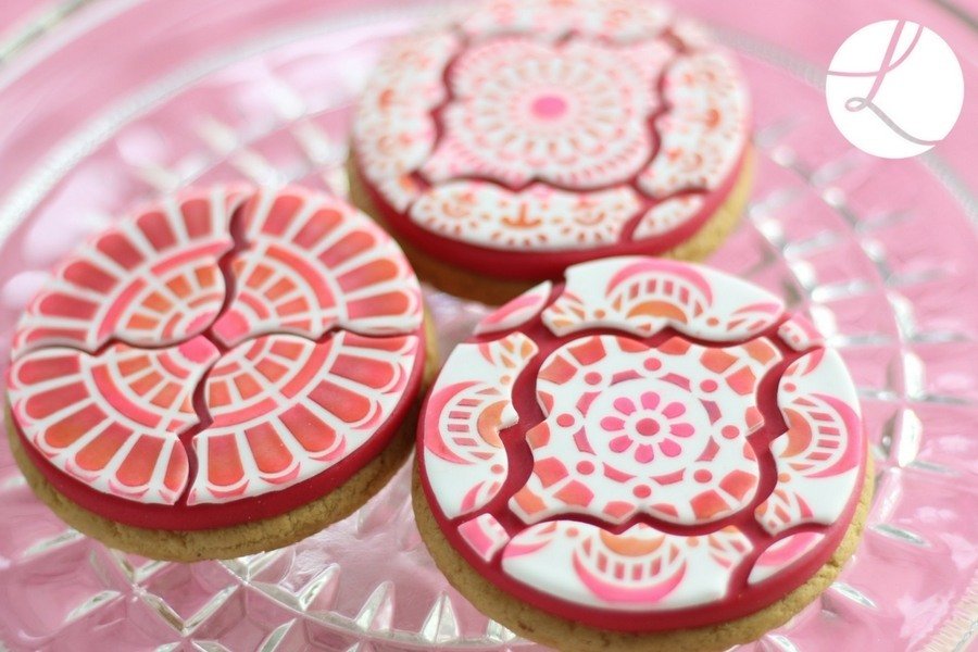 Tiled mandala stencil used to decorate a cookies