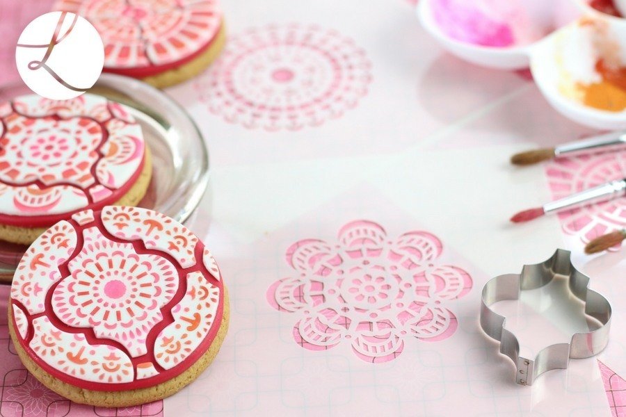 Tiled mandala stencil used to decorate a cookies
