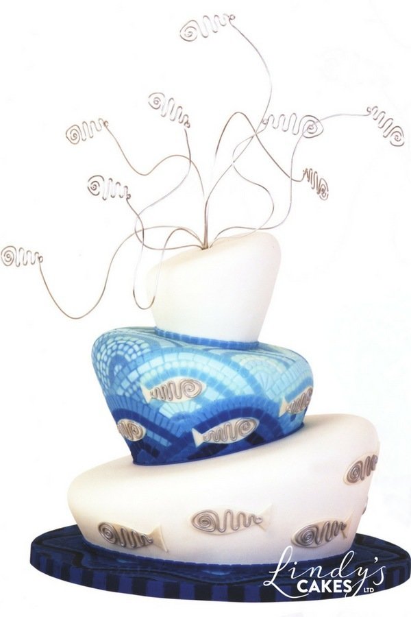 Wonky sparkling fish cake by Lindy Smith from her book 'Cakes to inspire and desire'