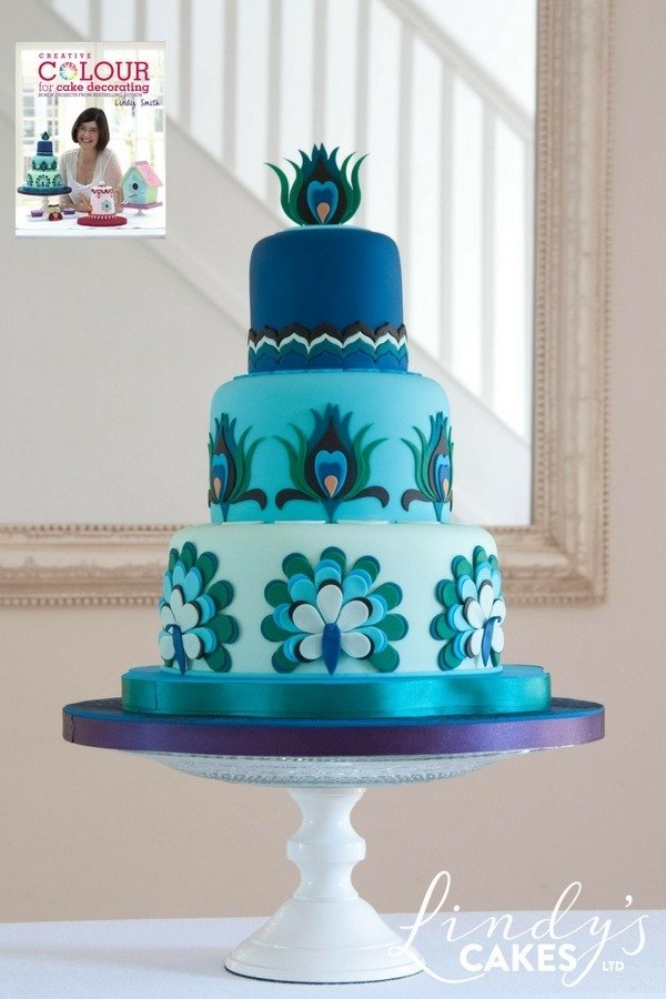 Peacock cake from creative colour for cake decorating book by Lindy Smith