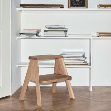 Hockerleiter Eiche • 2 Stufen Tritt • Butler