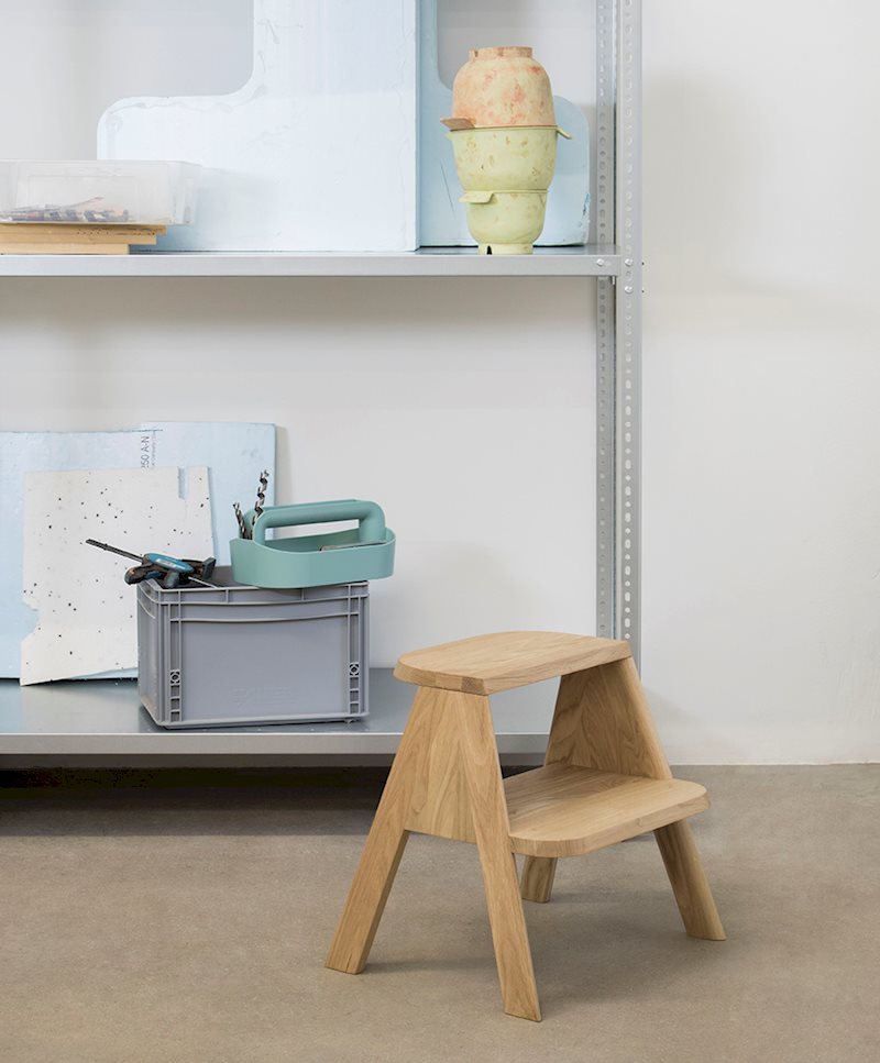 Hockerleiter Eiche • 2 Stufen Tritt • Butler