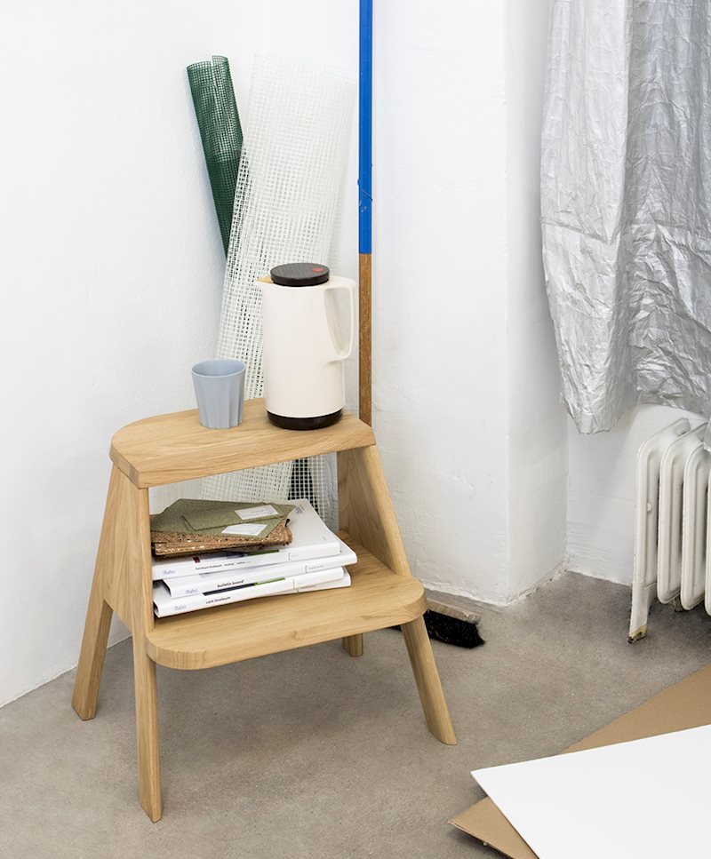 Hockerleiter Eiche • 2 Stufen Tritt • Butler