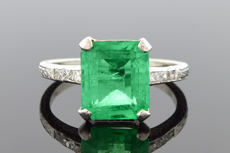 Item #1537 Art Deco Emerald and Diamond Ring 1537