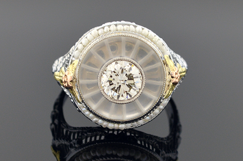 Item #4010 Diamond, Rock Crystal And Seed Pearl Ring 4010