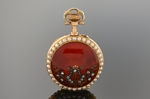 Item #5168 Deep Red Enamel Watch Pendant 5168