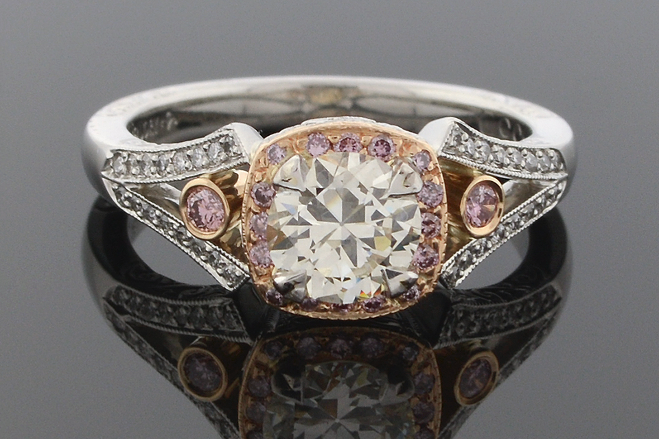 Item #5461 Pink Diamond Trimmed Engagement Ring 5461