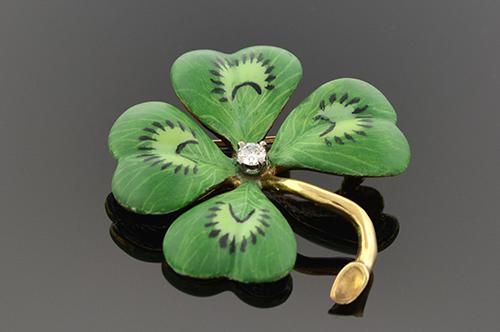 Item #1574 Enamel Four Leaf Clover Brooch 1574