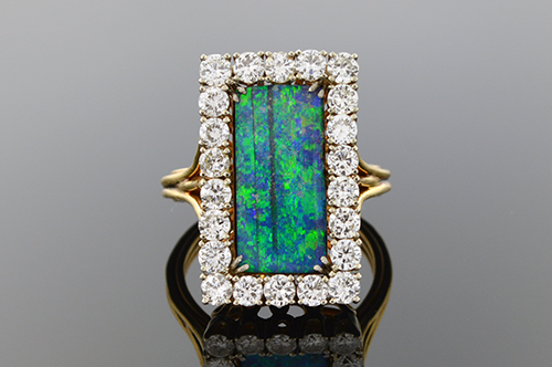 Item #4390 Boulder Opal Ring Surrounded by Diamonds 4390