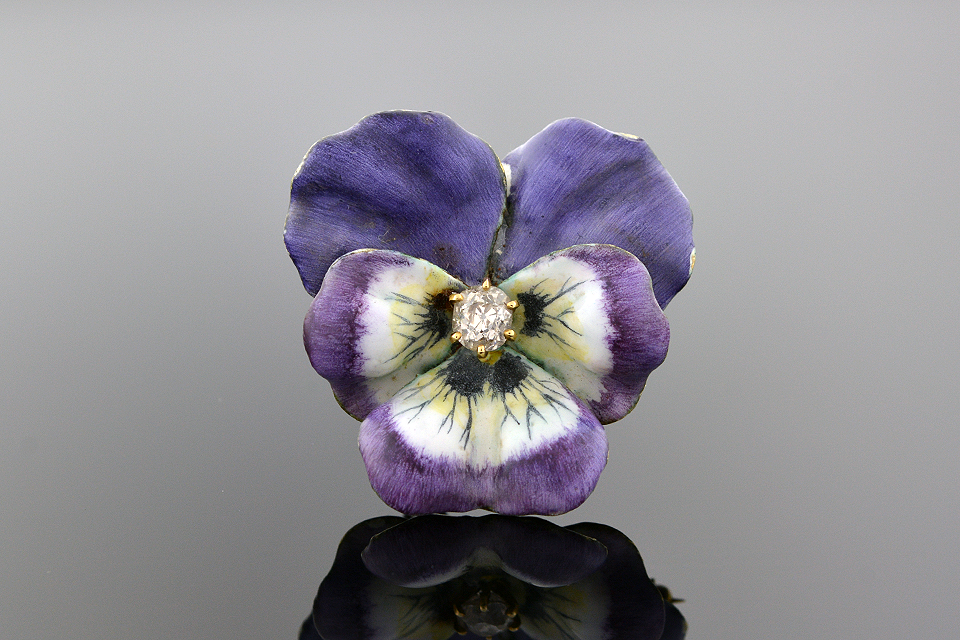 Item #5541 Purple Enamel Pansy Diamond Brooch 5541