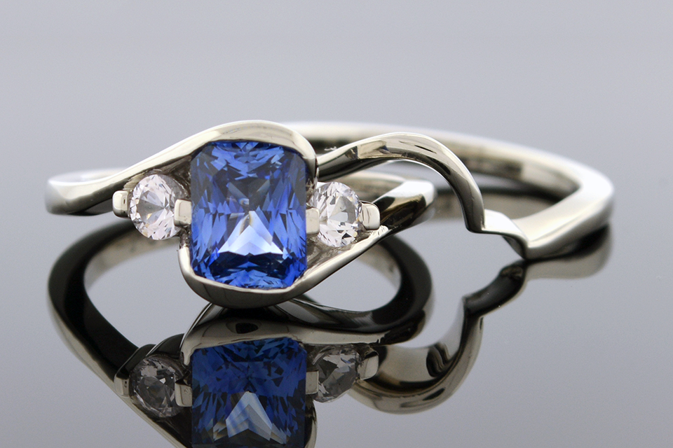 Item #4895 No Heat Sapphire Wedding Set 4895