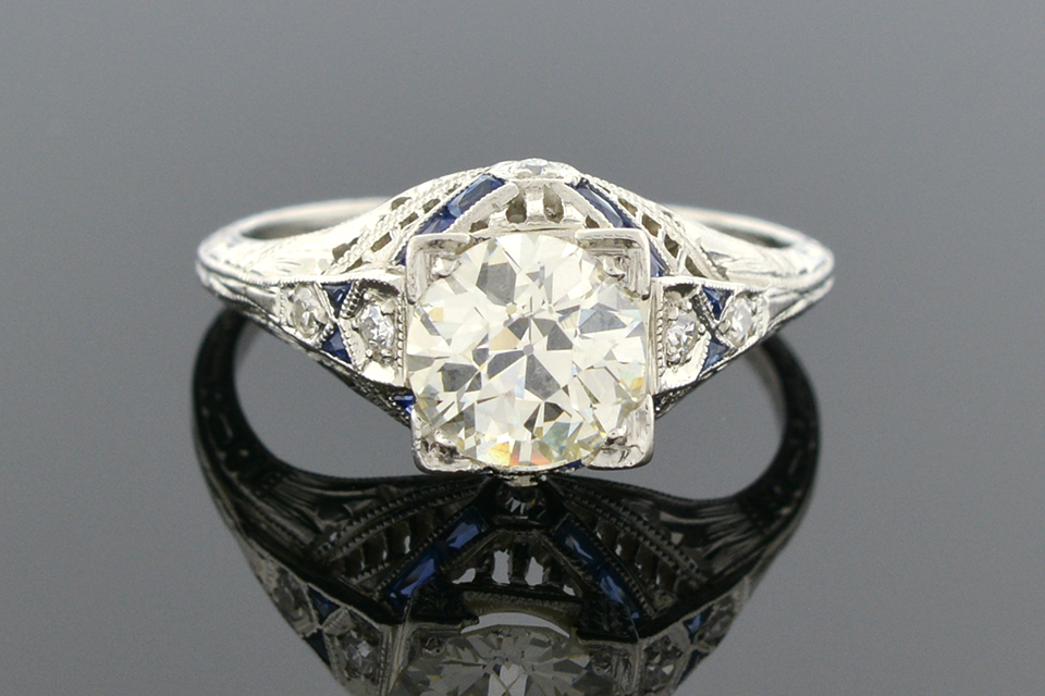 Item #4772 Art Deco Engagement Ring with Sapphire Trim 4772