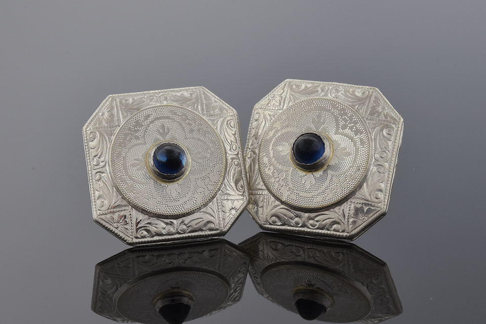 Item #2329 Sapphire Cufflink Conversion Earrings 2329