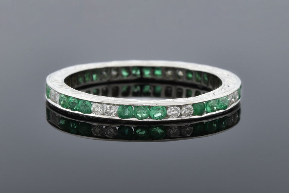 Item #1201 Emerald and Diamond Eternity Band 1201