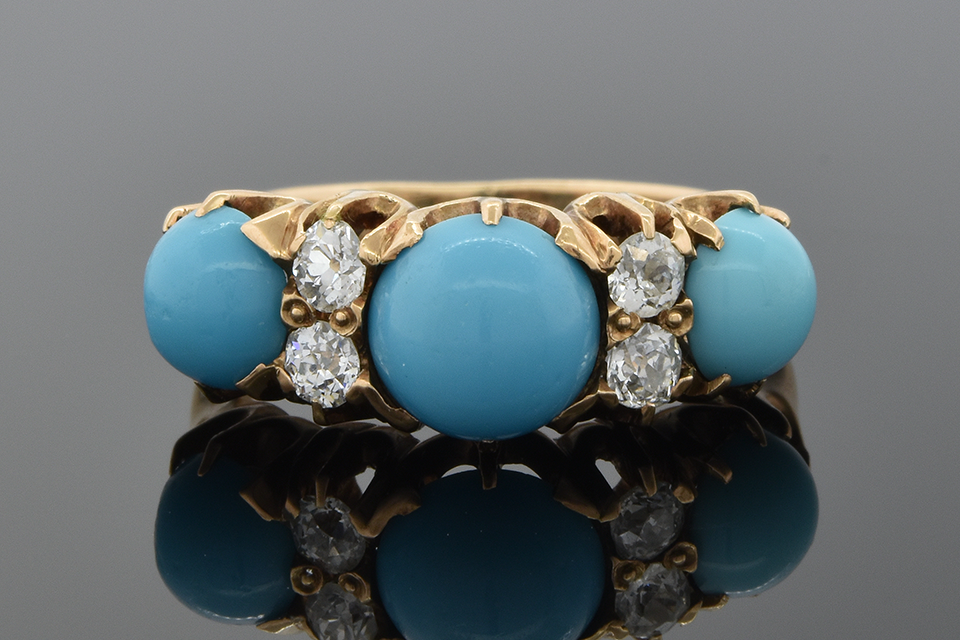 Item #1464 Persian Turquoise and Diamond Victorian Ring 1464