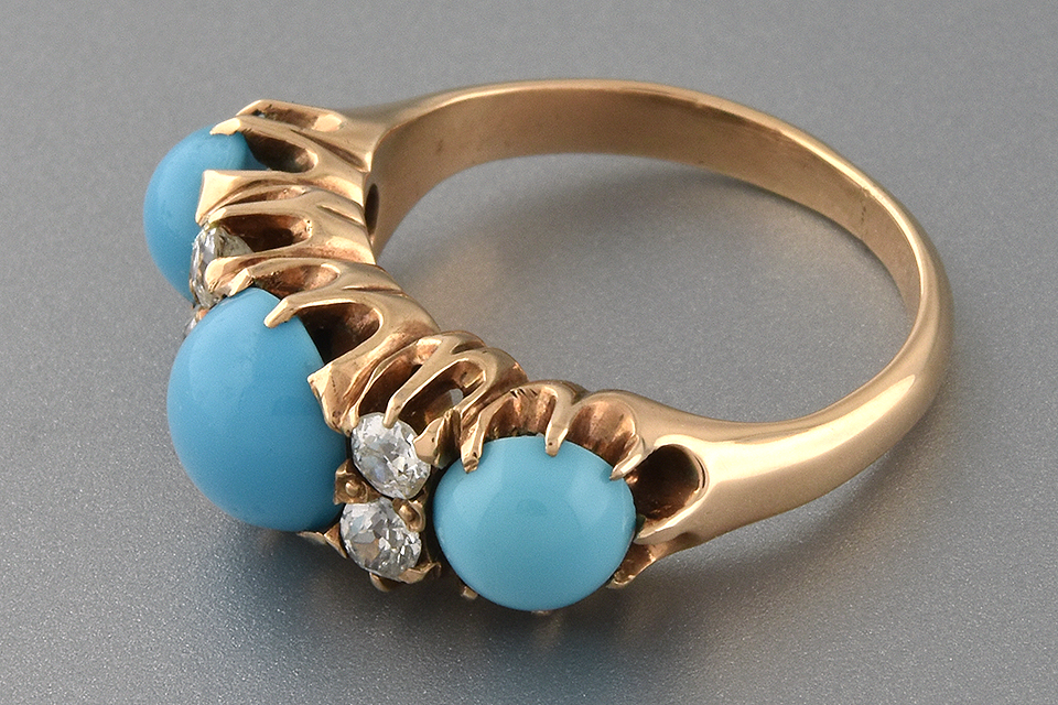 Item #1464 Persian Turquoise and Diamond Victorian Ring