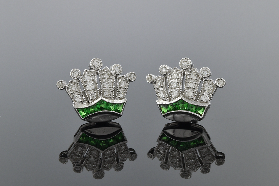 Item #2388 Tsavorite and Diamond Crown Earrings 2388