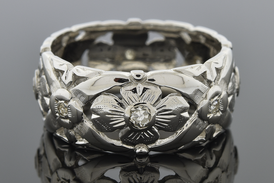 Item #1770 Ornate Floral Diamond Set Band 1770