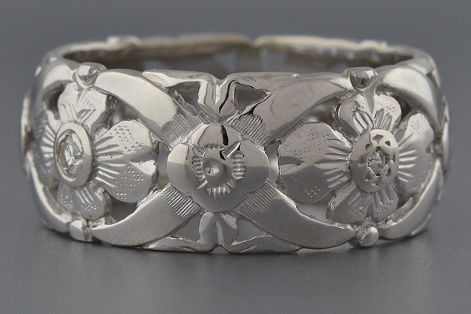 Item #1770 Ornate Floral Diamond Set Band