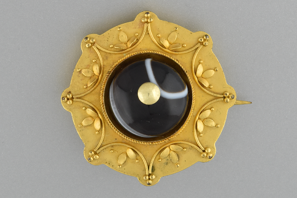 Item #2394 Victorian Agate brooch with Hair Receiver