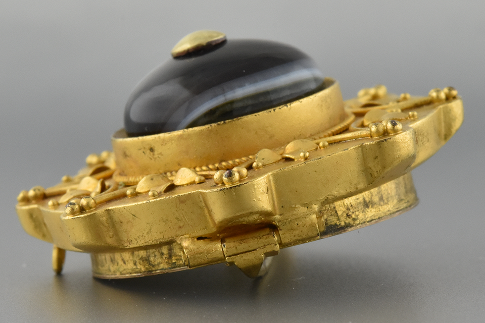 Item #2394 Victorian Agate brooch with Hair Receiver