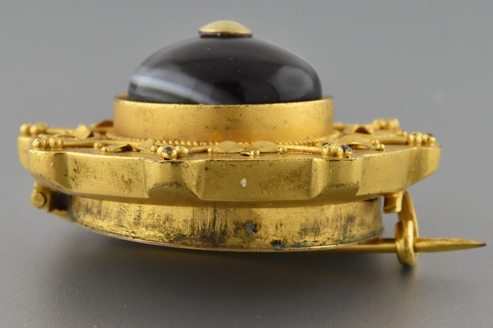 Item #2394 Victorian Agate brooch with Hair Receiver