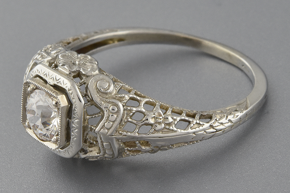 Item #2398 Vintage Filigree Diamond Engagement Ring