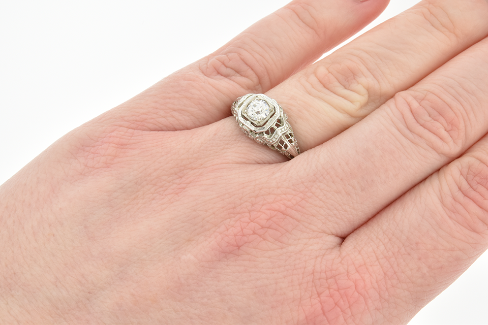 Item #2398 Vintage Filigree Diamond Engagement Ring