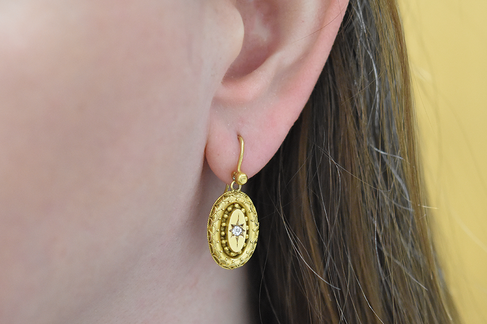 Item #1612 Etruscan Revival Diamond Dangle Earrings
