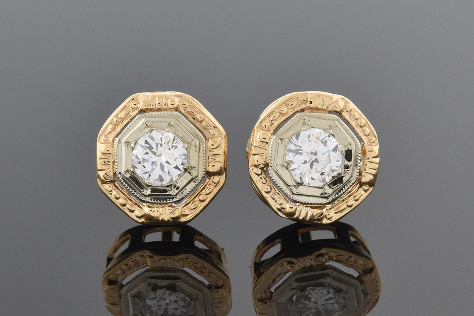 Item #2404 Mid Century Diamond Octagon Shape Earrings 2404