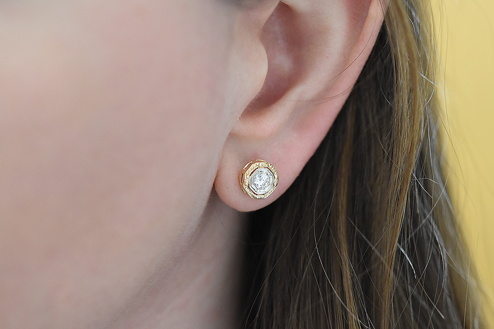 Item #2404 Mid Century Diamond Octagon Shape Earrings