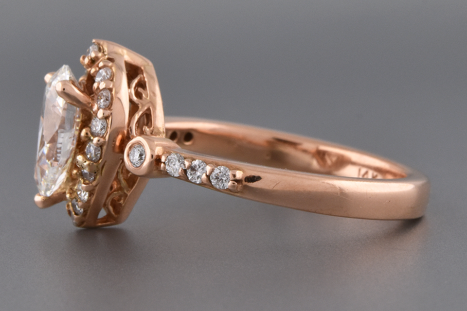 Item #6569 Pear Shape Diamond Halo Engagement Ring in Rose Gold