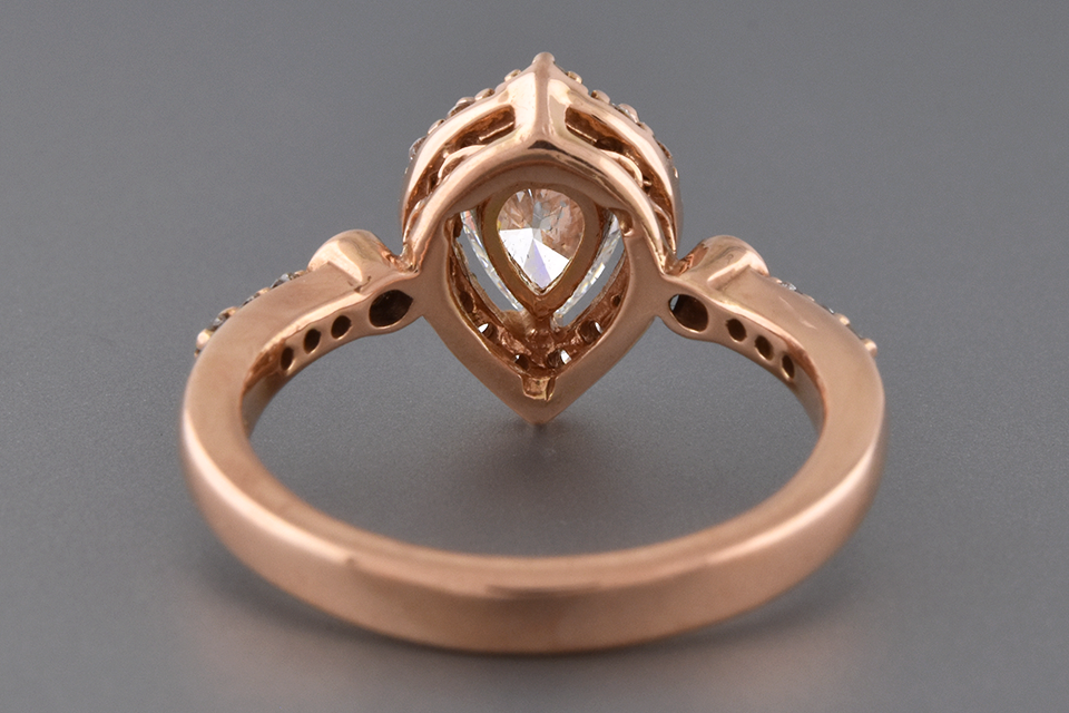 Item #6569 Pear Shape Diamond Halo Engagement Ring in Rose Gold
