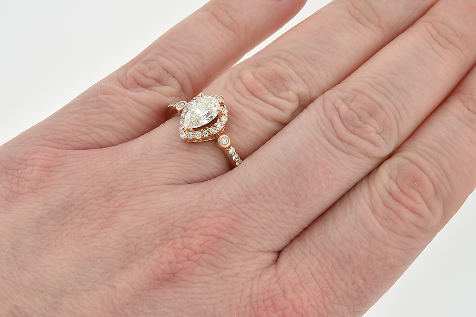 Item #6569 Pear Shape Diamond Halo Engagement Ring in Rose Gold