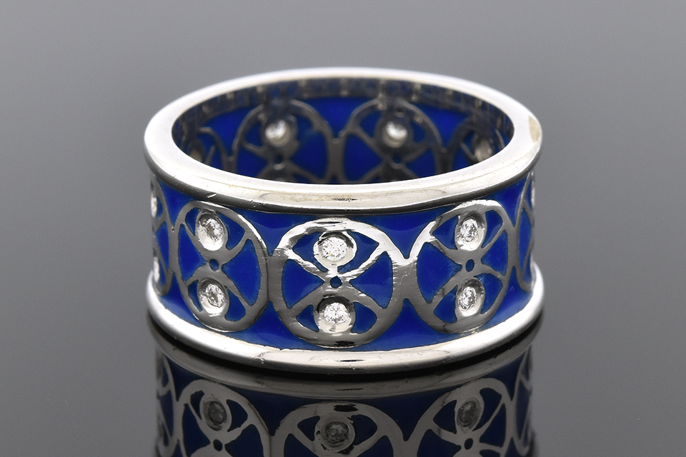 Item #2053 Plique-A-Jour Enamel and Diamond Band 2053