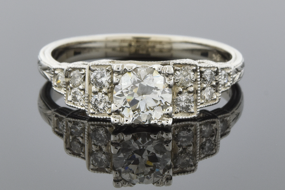 Item #5846 Hand Engraved Vintage Diamond Engagement Ring 5846