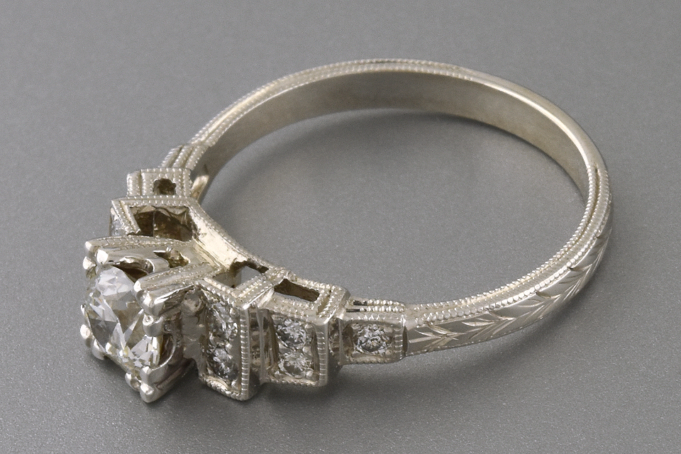 Item #5846 Hand Engraved Vintage Diamond Engagement Ring