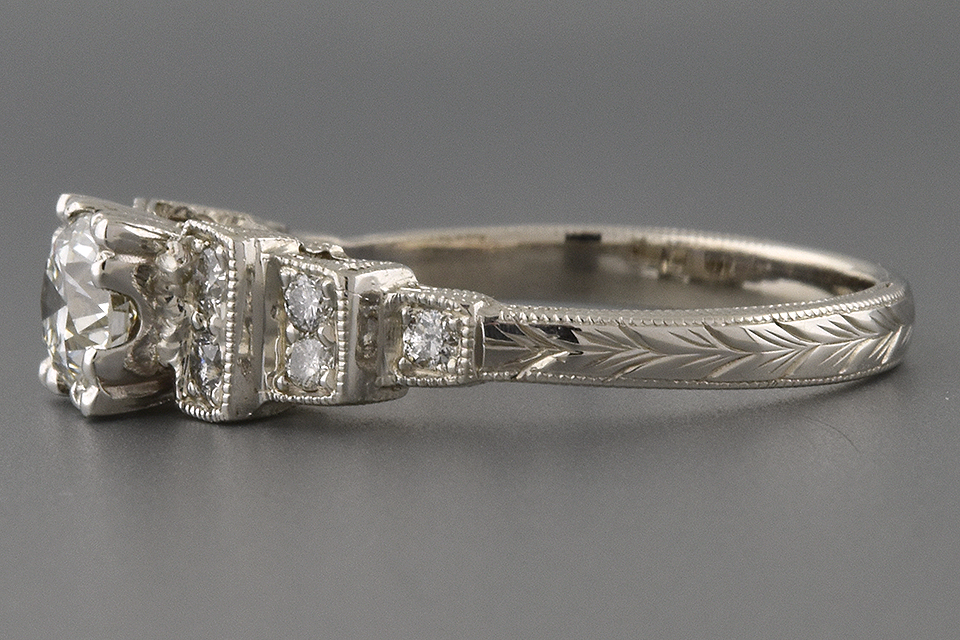 Item #5846 Hand Engraved Vintage Diamond Engagement Ring