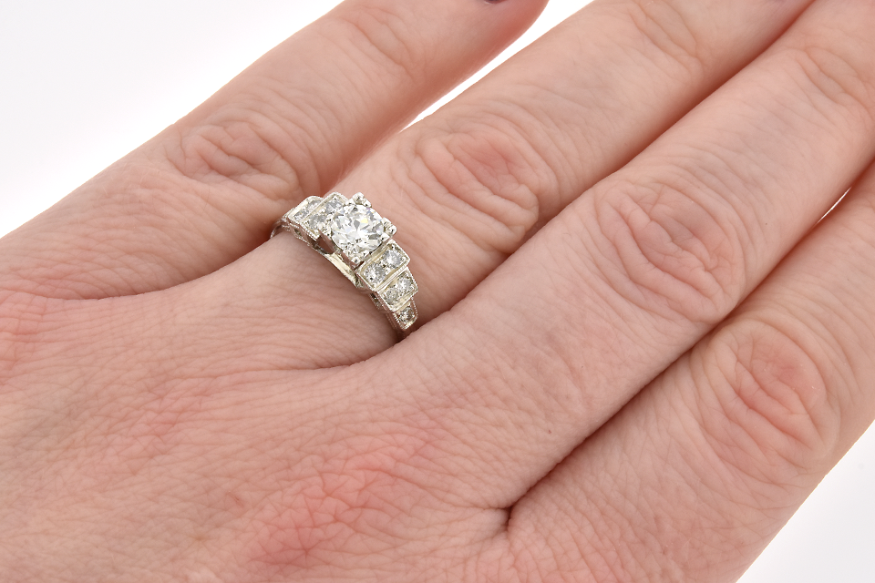 Item #5846 Hand Engraved Vintage Diamond Engagement Ring