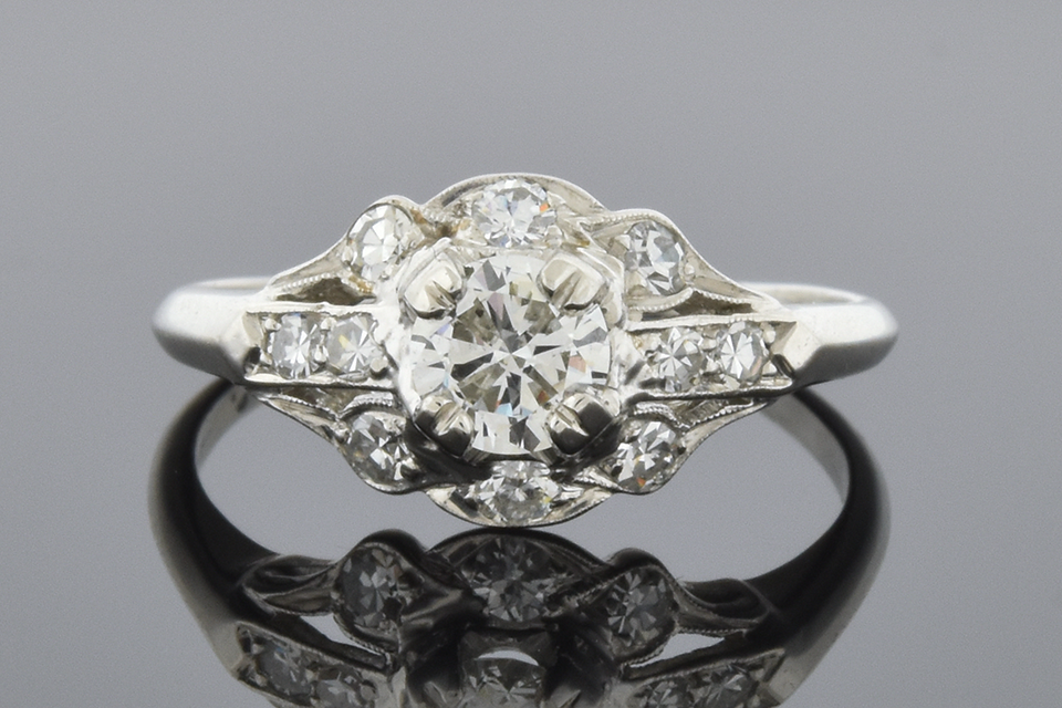 Item #6593 Art Deco Diamond Ring with Subtle Scallop Design 6593