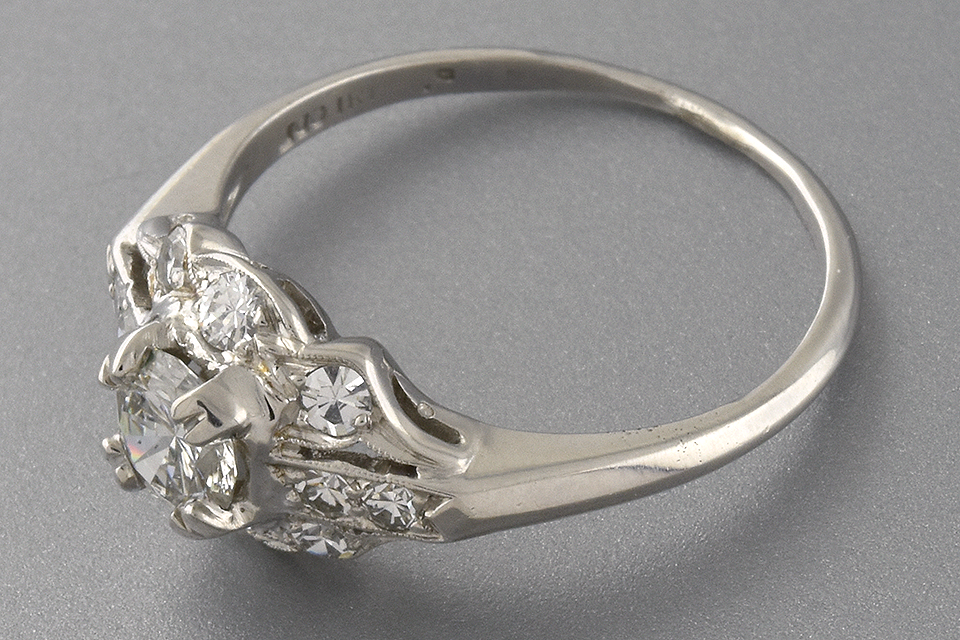 Item #6593 Art Deco Diamond Ring with Subtle Scallop Design